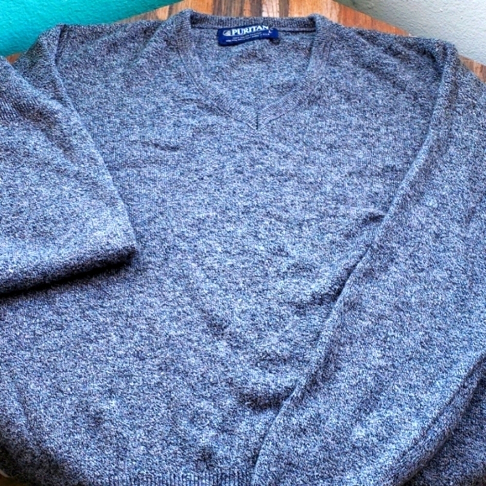 Puritan Men's Vintage Charcoal V-neck Sweater Size L